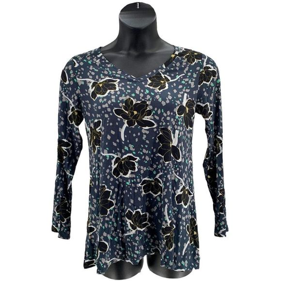 LOGO women Floral Split Back Top  by Lori Goldstein Rayon 230  Shadow - Picture 1 of 7